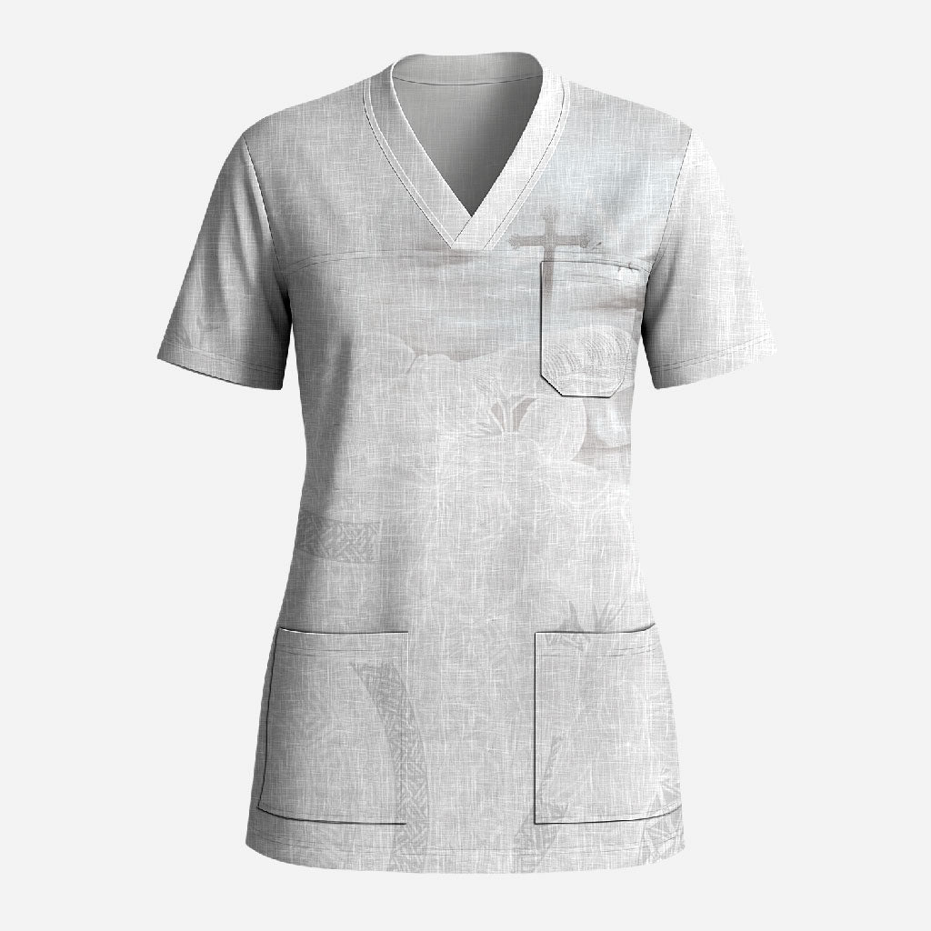 Niue White Sunday Tapu Fanau Scrub Top Fiti Pua Mix Hiapo Tapa