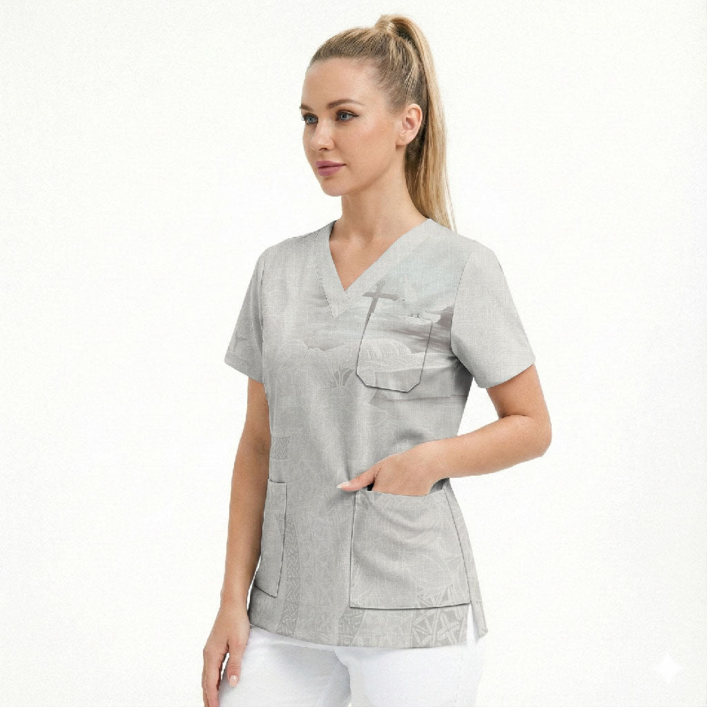 Niue White Sunday Tapu Fanau Scrub Top Fiti Pua Mix Hiapo Tapa