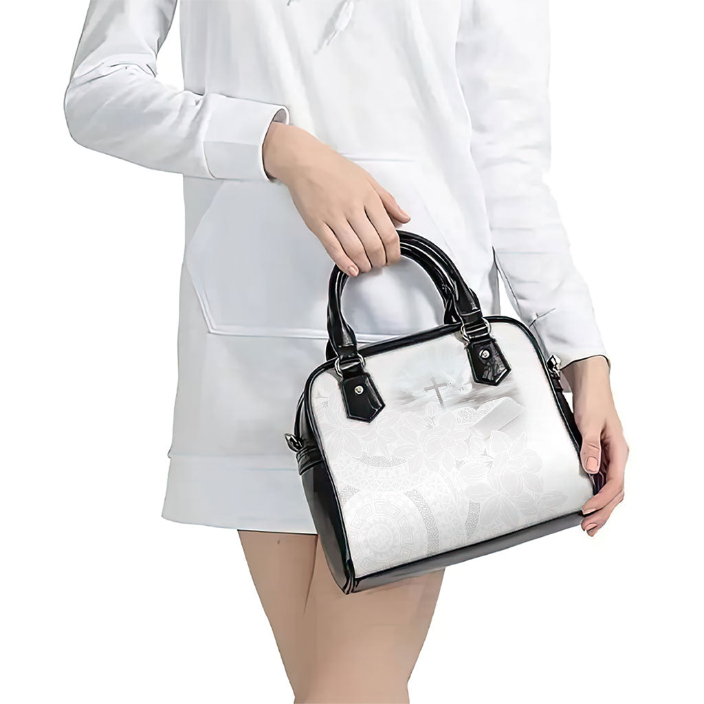 Niue White Sunday Tapu Fanau Shoulder Handbag Fiti Pua Mix Hiapo Tapa