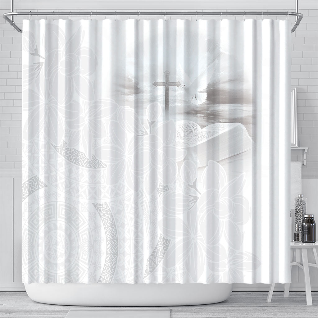 Niue White Sunday Tapu Fanau Shower Curtain Fiti Pua Mix Hiapo Tapa
