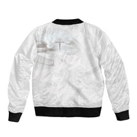 Niue White Sunday Tapu Fanau Sleeve Zip Bomber Jacket Fiti Pua Mix Hiapo Tapa
