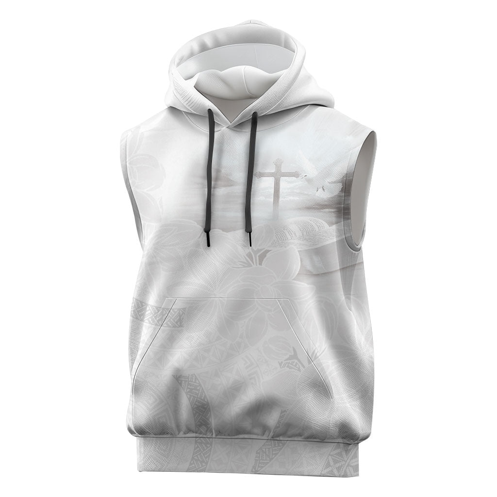 Niue White Sunday Tapu Fanau Sleeveless Hoodie Fiti Pua Mix Hiapo Tapa