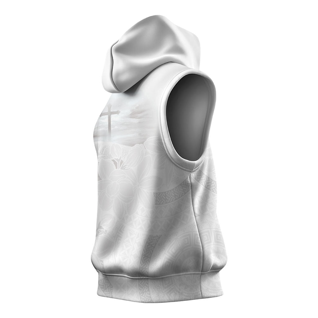 Niue White Sunday Tapu Fanau Sleeveless Hoodie Fiti Pua Mix Hiapo Tapa