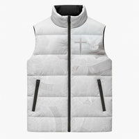 Niue White Sunday Tapu Fanau Sleeveless Puffer Jacket Fiti Pua Mix Hiapo Tapa