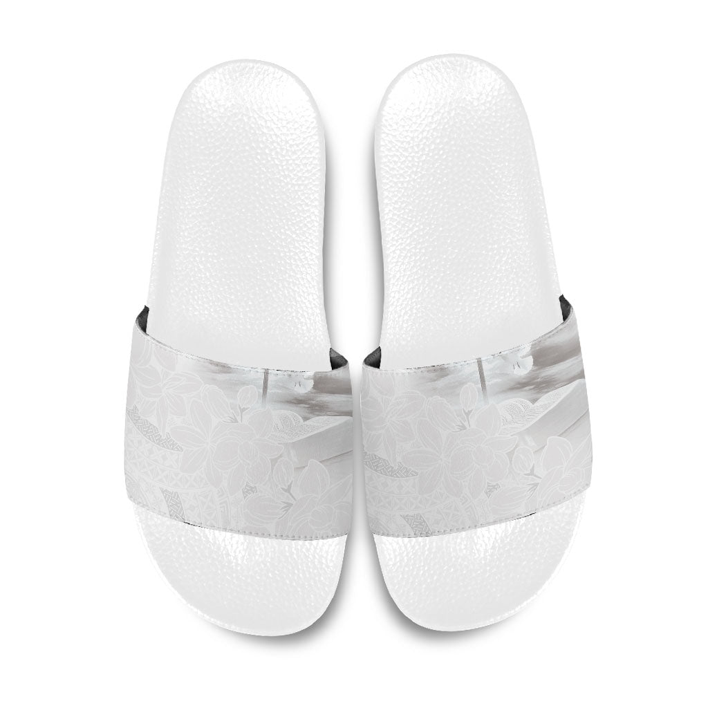 Niue White Sunday Tapu Fanau Slide Sandals Fiti Pua Mix Hiapo Tapa