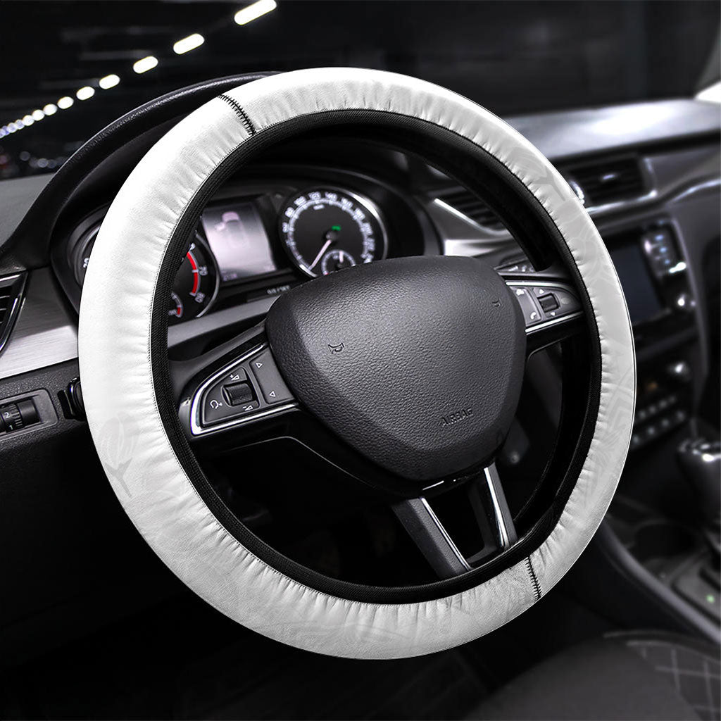 Niue White Sunday Tapu Fanau Steering Wheel Cover Fiti Pua Mix Hiapo Tapa