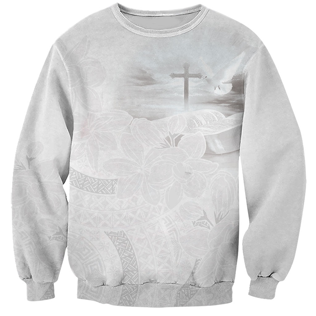 Niue White Sunday Tapu Fanau Sweatshirt Fiti Pua Mix Hiapo Tapa