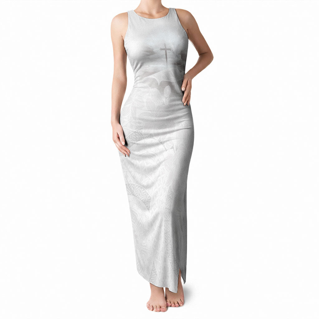 Niue White Sunday Tapu Fanau Tank Maxi Dress Fiti Pua Mix Hiapo Tapa