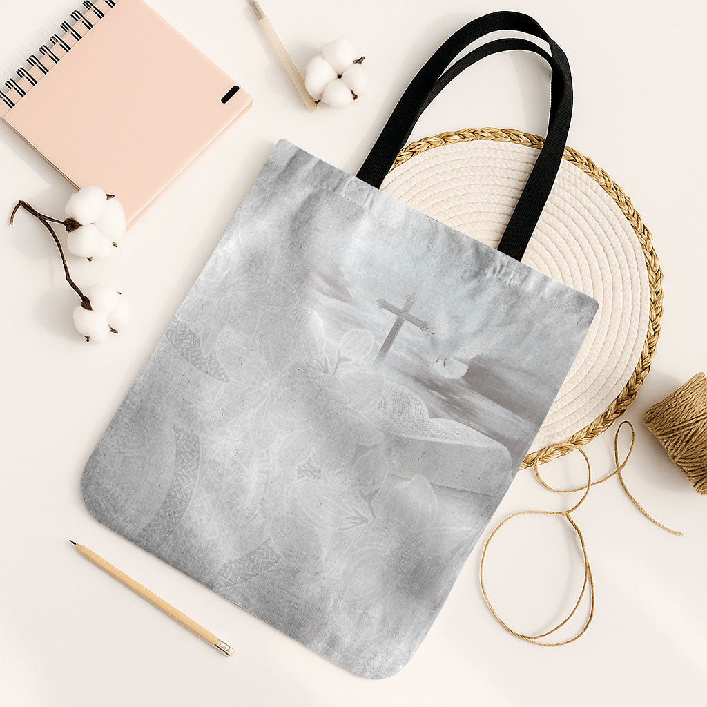 Niue White Sunday Tapu Fanau Tote Bag Fiti Pua Mix Hiapo Tapa