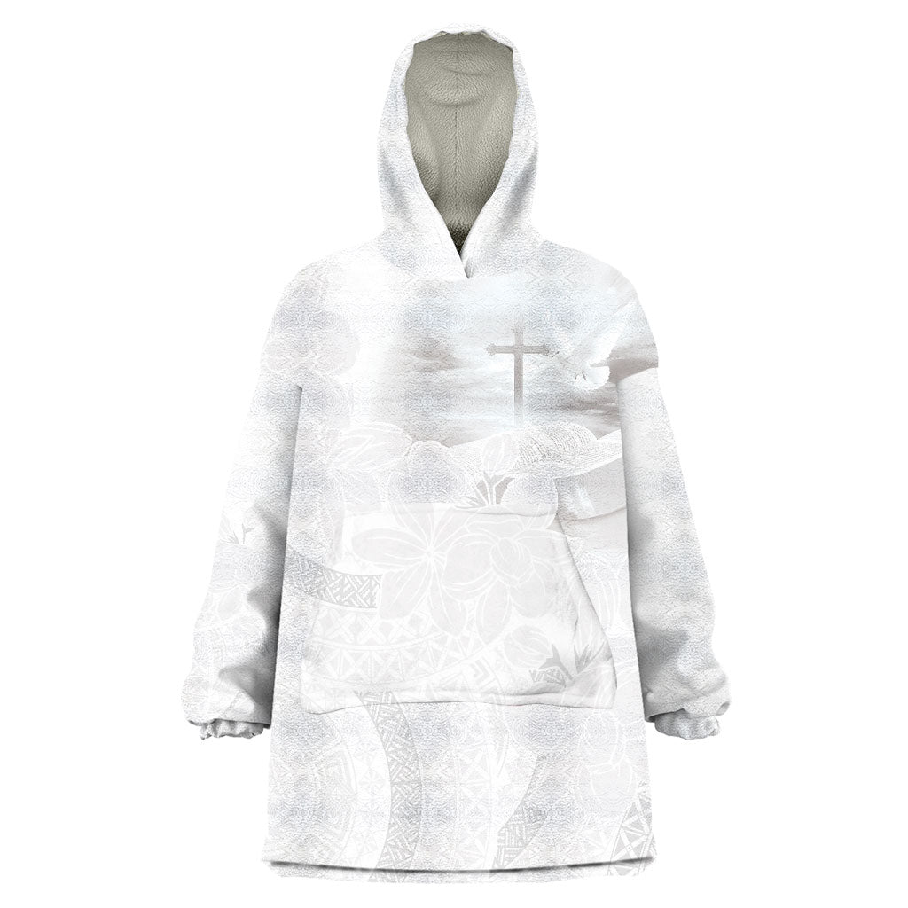 Niue White Sunday Tapu Fanau Wearable Blanket Hoodie Fiti Pua Mix Hiapo Tapa