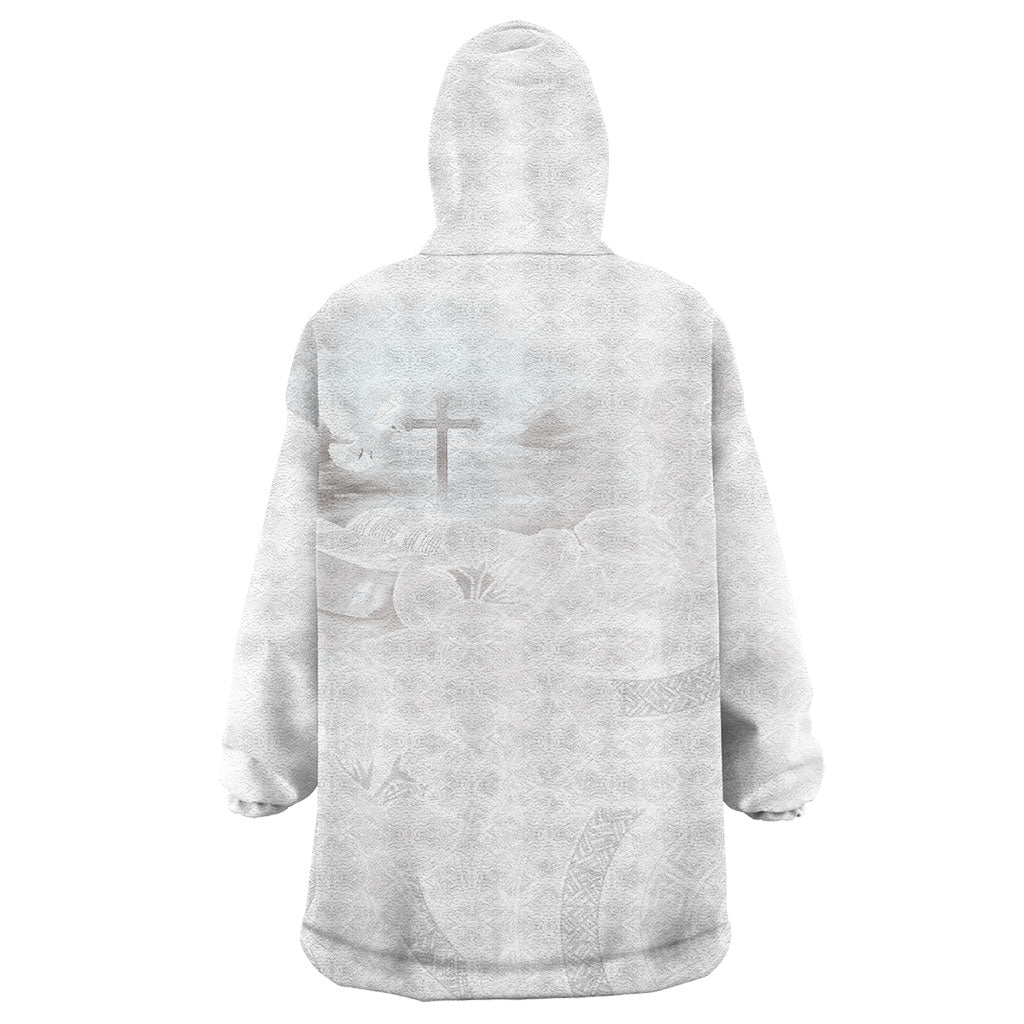 Niue White Sunday Tapu Fanau Wearable Blanket Hoodie Fiti Pua Mix Hiapo Tapa