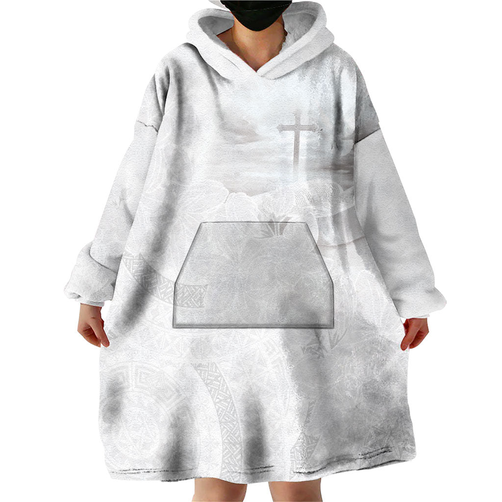 Niue White Sunday Tapu Fanau Wearable Blanket Hoodie Fiti Pua Mix Hiapo Tapa