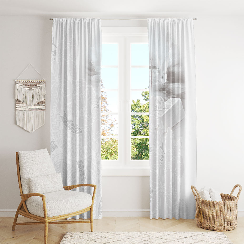 Niue White Sunday Tapu Fanau Window Curtain Fiti Pua Mix Hiapo Tapa