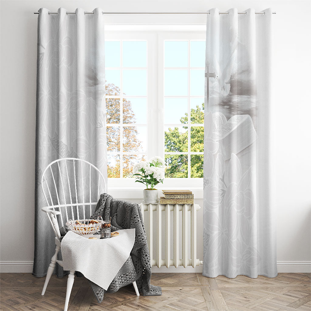 Niue White Sunday Tapu Fanau Window Curtain Fiti Pua Mix Hiapo Tapa