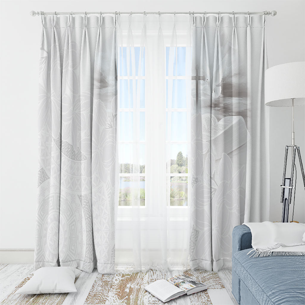 Niue White Sunday Tapu Fanau Window Curtain Fiti Pua Mix Hiapo Tapa