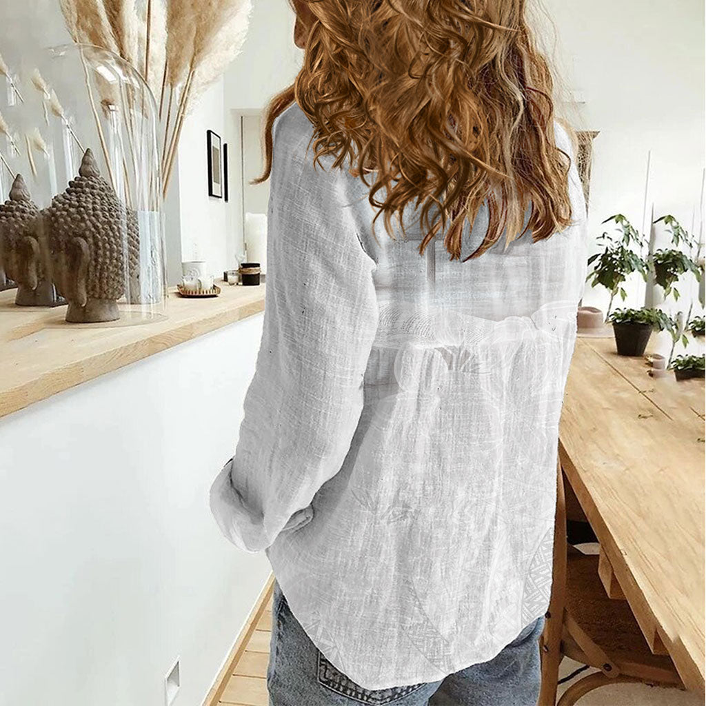 Niue White Sunday Tapu Fanau Women Casual Shirt Fiti Pua Mix Hiapo Tapa
