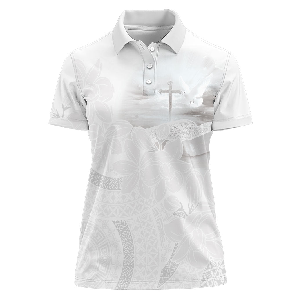 Niue White Sunday Tapu Fanau Women Polo Shirt Fiti Pua Mix Hiapo Tapa