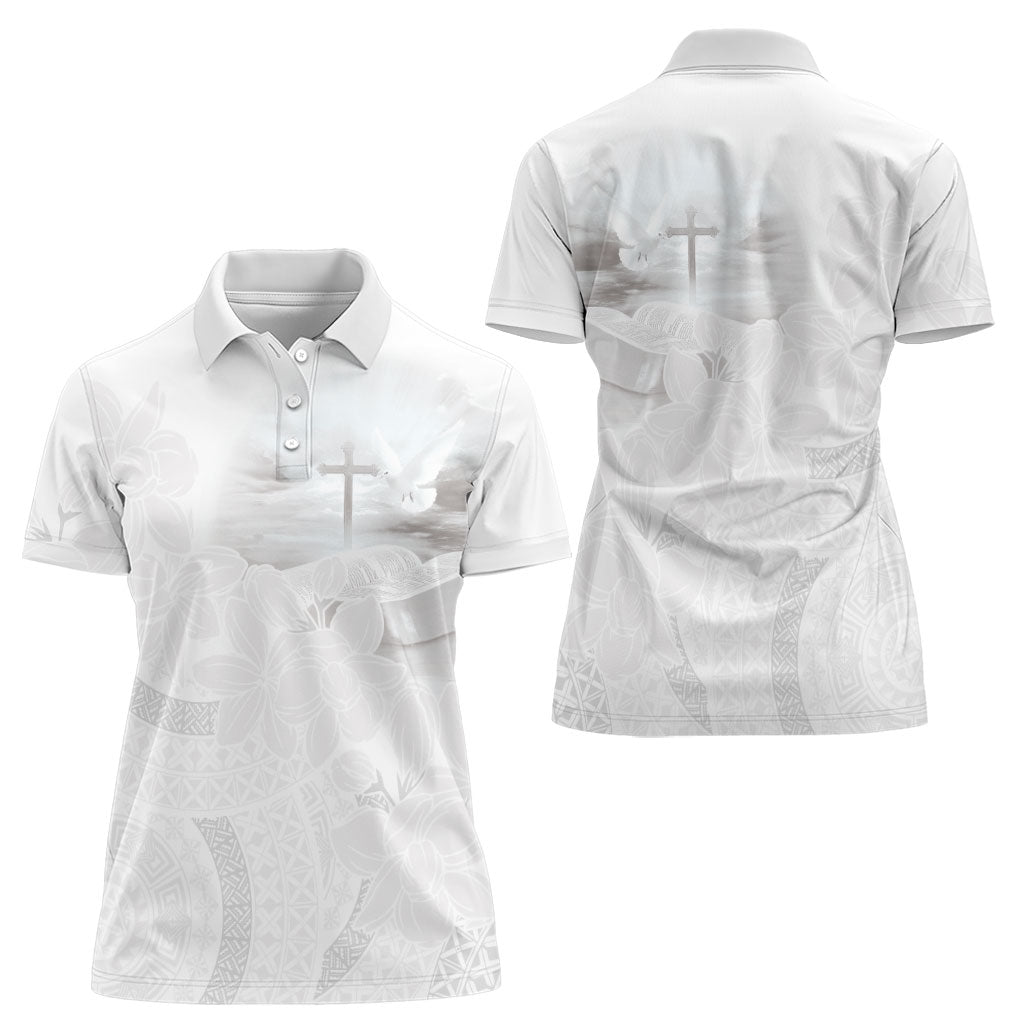 Niue White Sunday Tapu Fanau Women Polo Shirt Fiti Pua Mix Hiapo Tapa