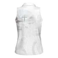 Niue White Sunday Tapu Fanau Women Sleeveless Polo Shirt Fiti Pua Mix Hiapo Tapa