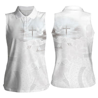 Niue White Sunday Tapu Fanau Women Sleeveless Polo Shirt Fiti Pua Mix Hiapo Tapa