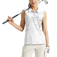 Niue White Sunday Tapu Fanau Women Sleeveless Polo Shirt Fiti Pua Mix Hiapo Tapa