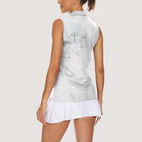 Niue White Sunday Tapu Fanau Women Sleeveless Polo Shirt Fiti Pua Mix Hiapo Tapa