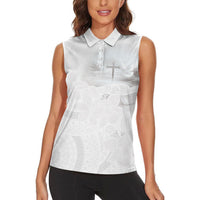 Niue White Sunday Tapu Fanau Women Sleeveless Polo Shirt Fiti Pua Mix Hiapo Tapa
