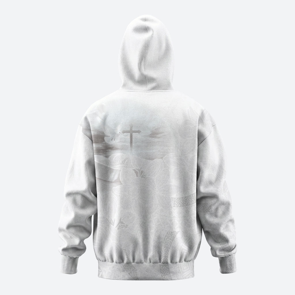 Niue White Sunday Tapu Fanau Zip Hoodie Fiti Pua Mix Hiapo Tapa