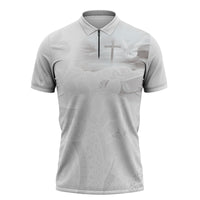 Niue White Sunday Tapu Fanau Zipper Polo Shirt Fiti Pua Mix Hiapo Tapa