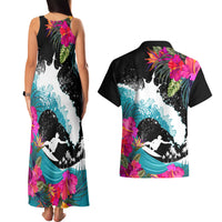 Hawaii Surfing Couples Matching Tank Maxi Dress and Hawaiian Shirt Triple Crown Rides The Waves LT7 - Polynesian Pride