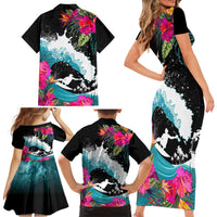 Hawaii Surfing Family Matching Short Sleeve Bodycon Dress and Hawaiian Shirt Triple Crown Rides The Waves LT7 - Polynesian Pride
