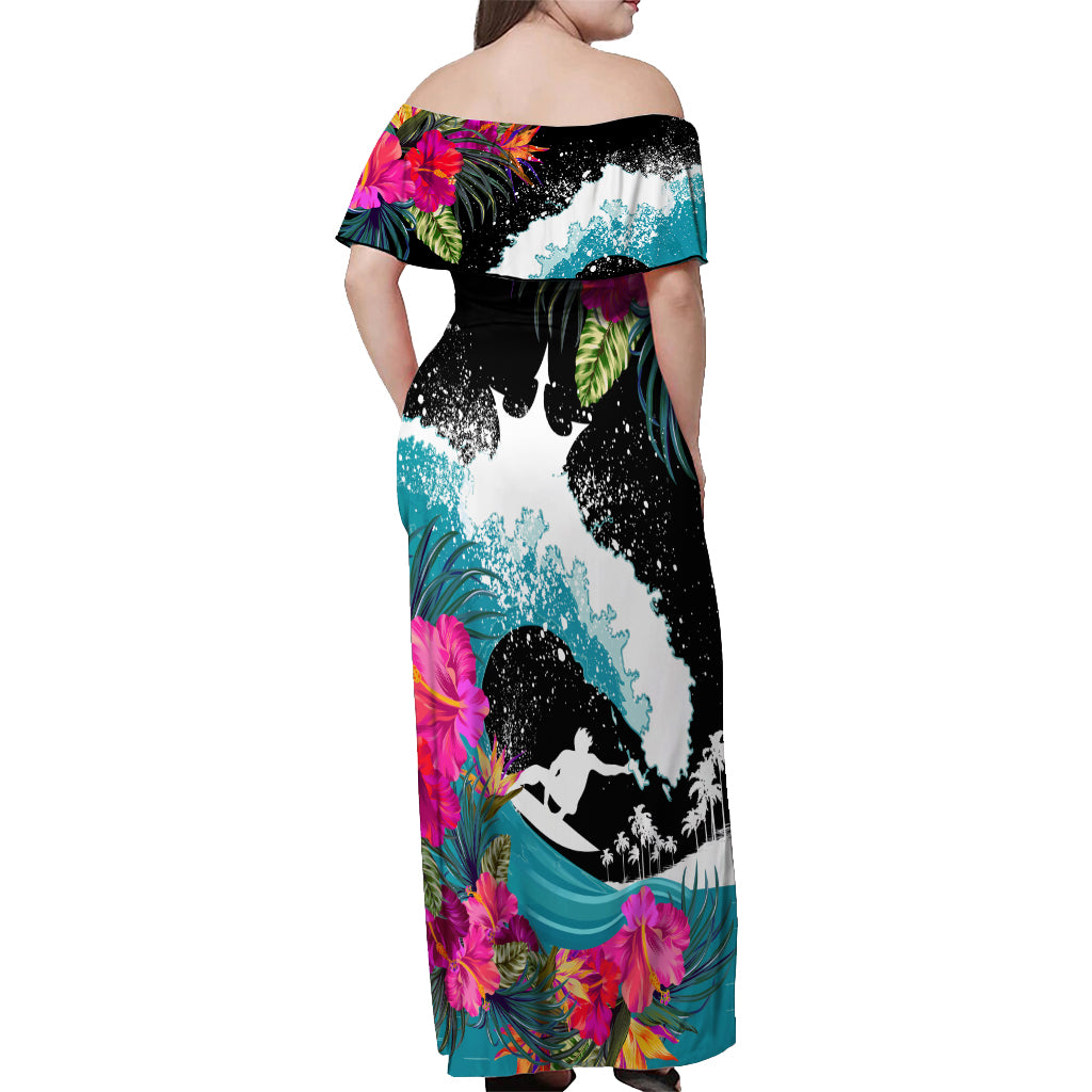 Hawaii Surfing Off Shoulder Maxi Dress Triple Crown Rides The Waves LT7 - Polynesian Pride