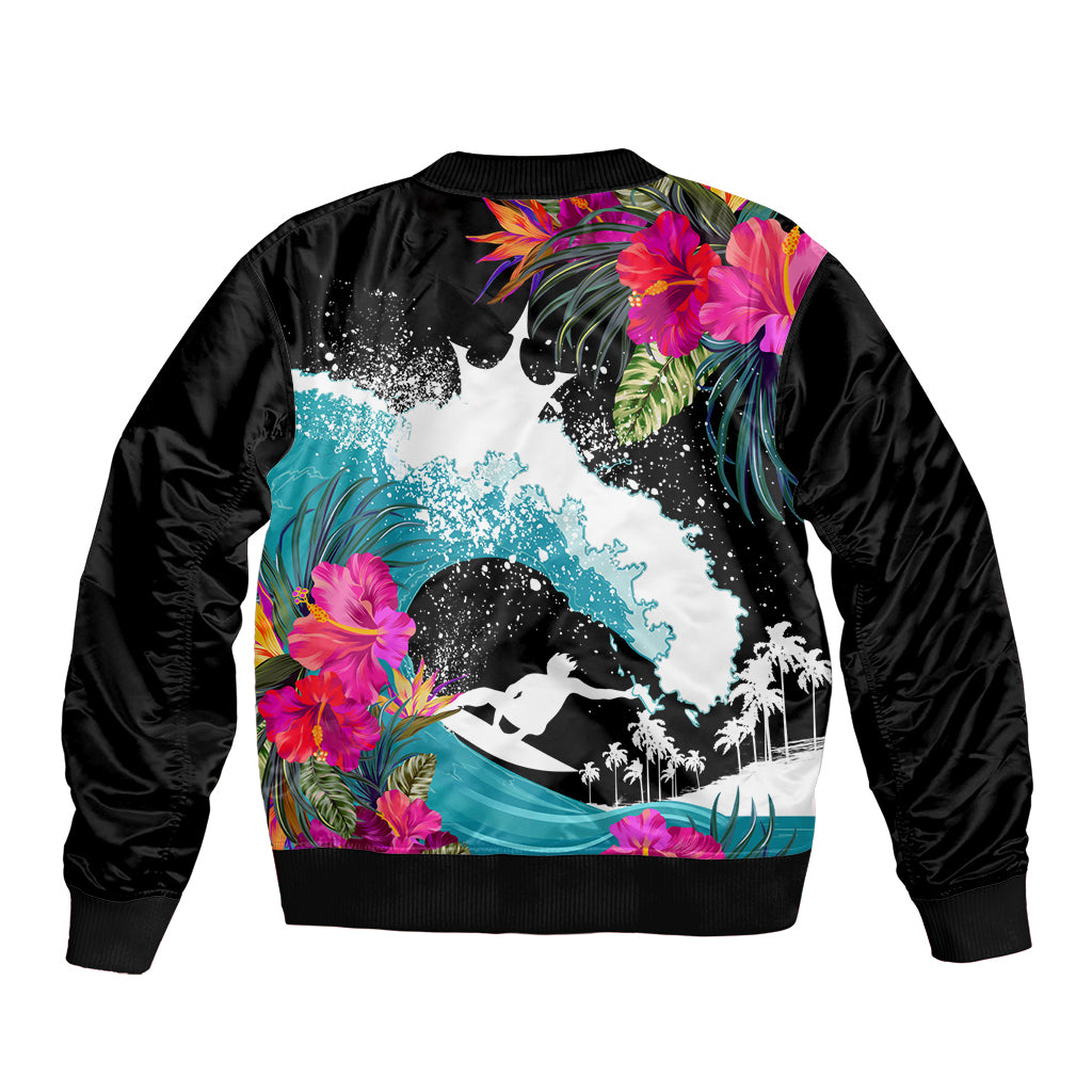 Hawaii Surfing Sleeve Zip Bomber Jacket Triple Crown Rides The Waves LT7 - Polynesian Pride