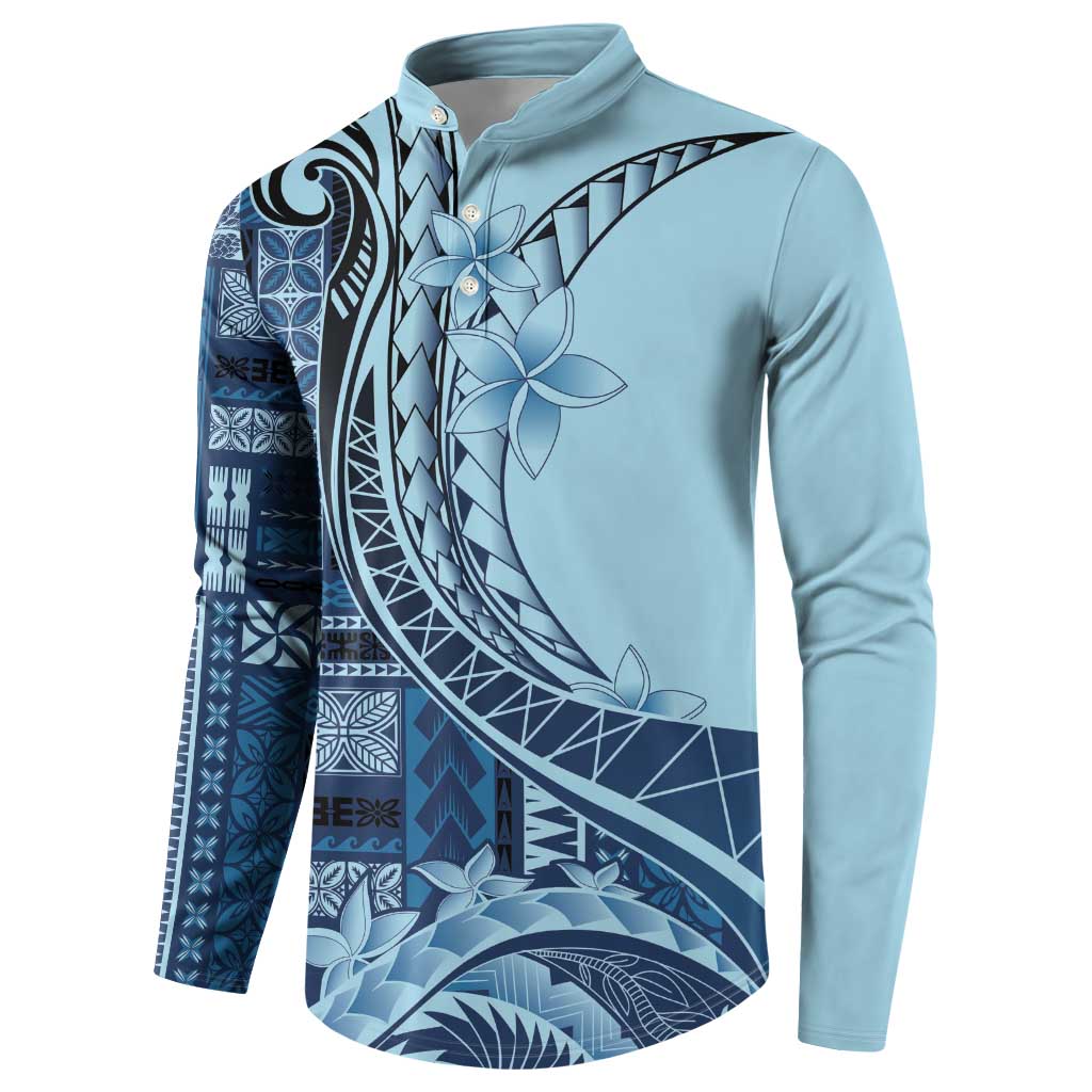 Samoa Siapo Mamanu Button Sweatshirt Plumeria Navy Blue Motifs LT7 - Polynesian Pride