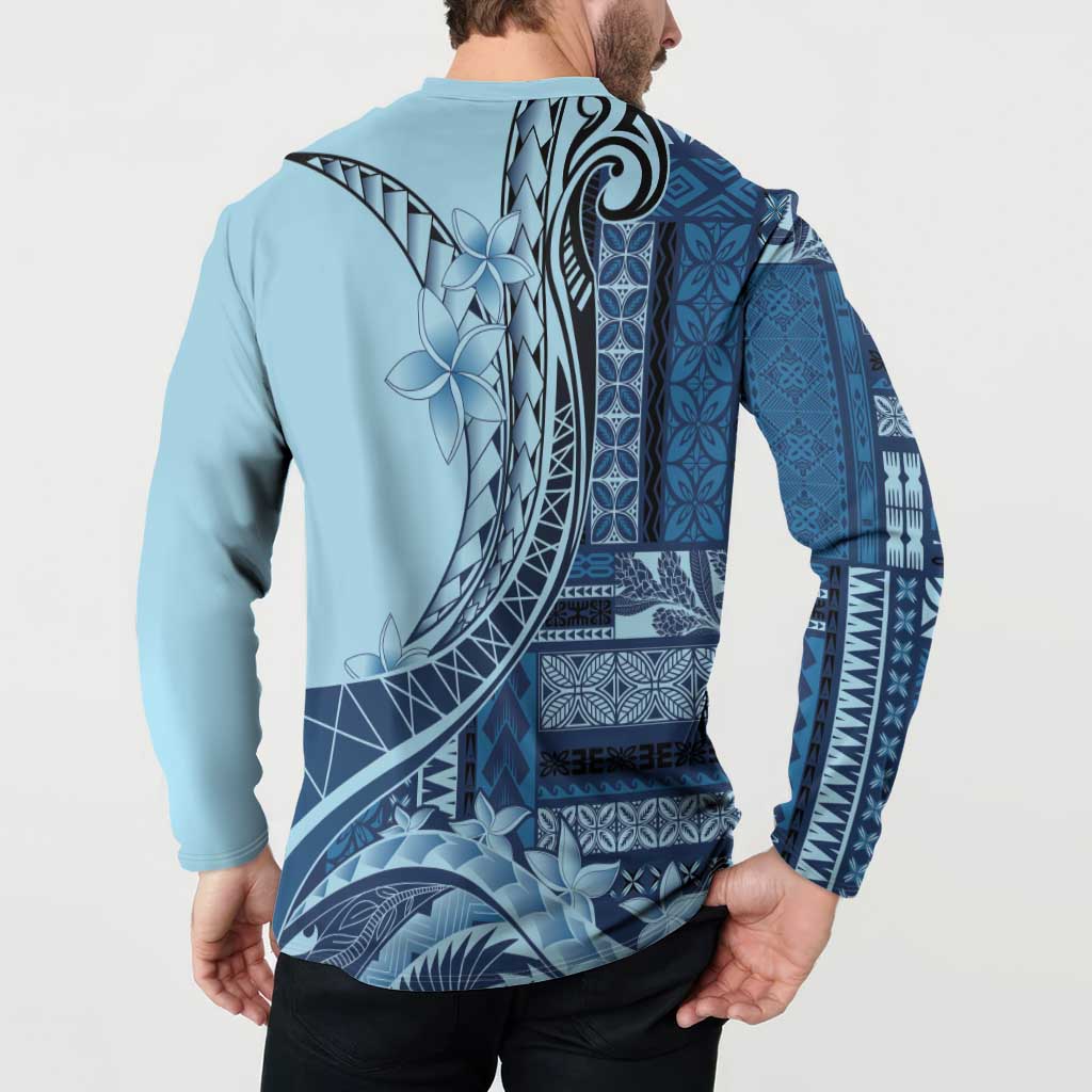 Samoa Siapo Mamanu Button Sweatshirt Plumeria Navy Blue Motifs LT7 - Polynesian Pride