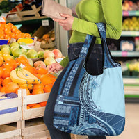 Samoa Siapo Mamanu Grocery Bag Plumeria Navy Blue Motifs