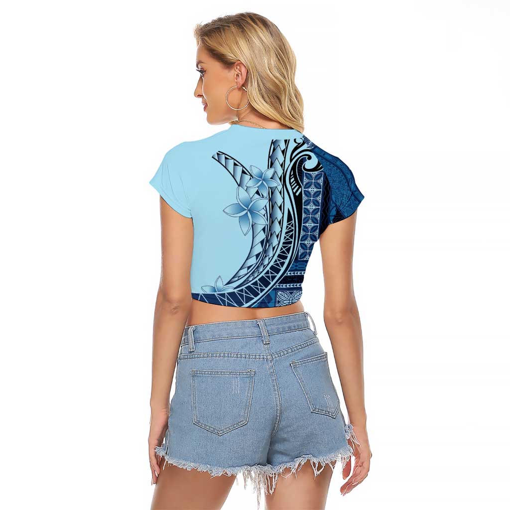 Samoa Siapo Mamanu Raglan Cropped T Shirt Plumeria Navy Blue Motifs