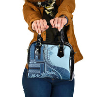 Samoa Siapo Mamanu Shoulder Handbag Plumeria Navy Blue Motifs LT7 One Size Blue - Polynesian Pride
