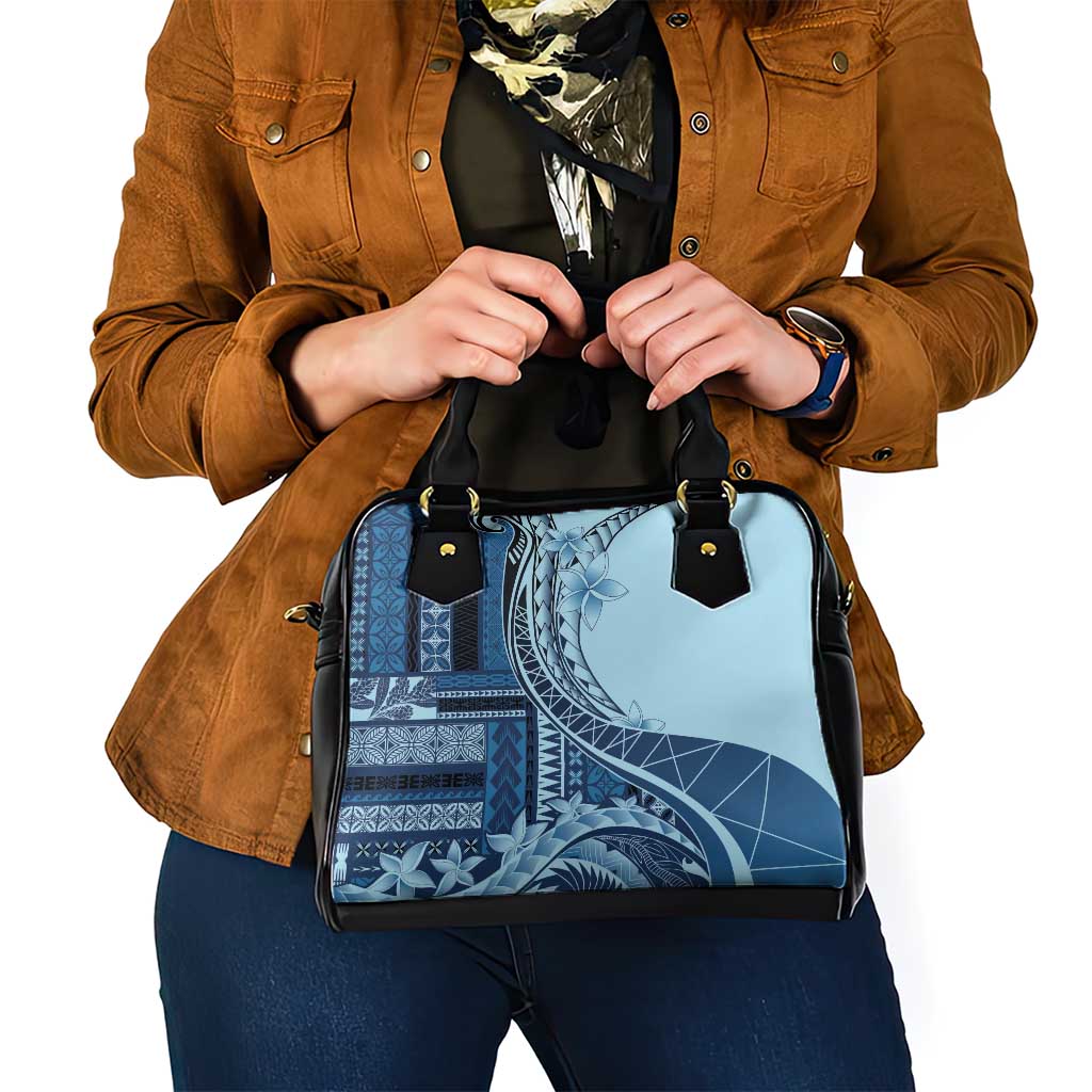 Samoa Siapo Mamanu Shoulder Handbag Plumeria Navy Blue Motifs LT7 - Polynesian Pride