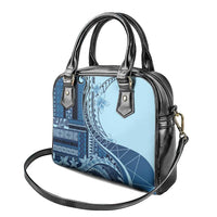 Samoa Siapo Mamanu Shoulder Handbag Plumeria Navy Blue Motifs LT7 - Polynesian Pride