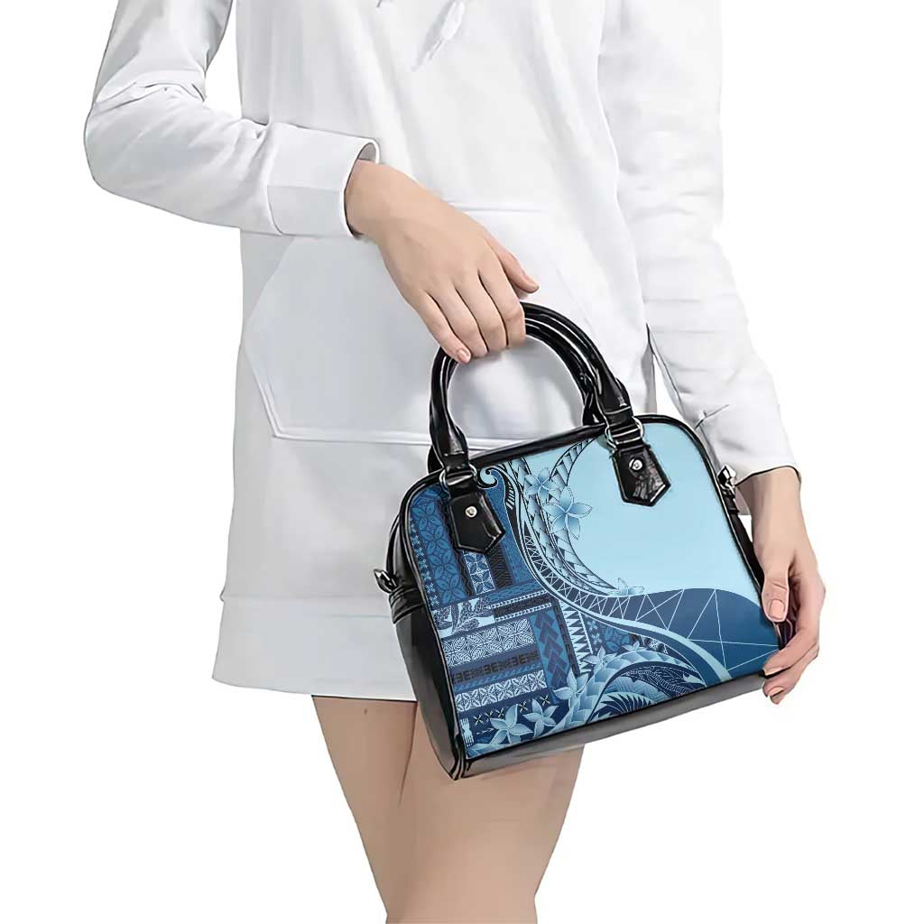 Samoa Siapo Mamanu Shoulder Handbag Plumeria Navy Blue Motifs LT7 - Polynesian Pride