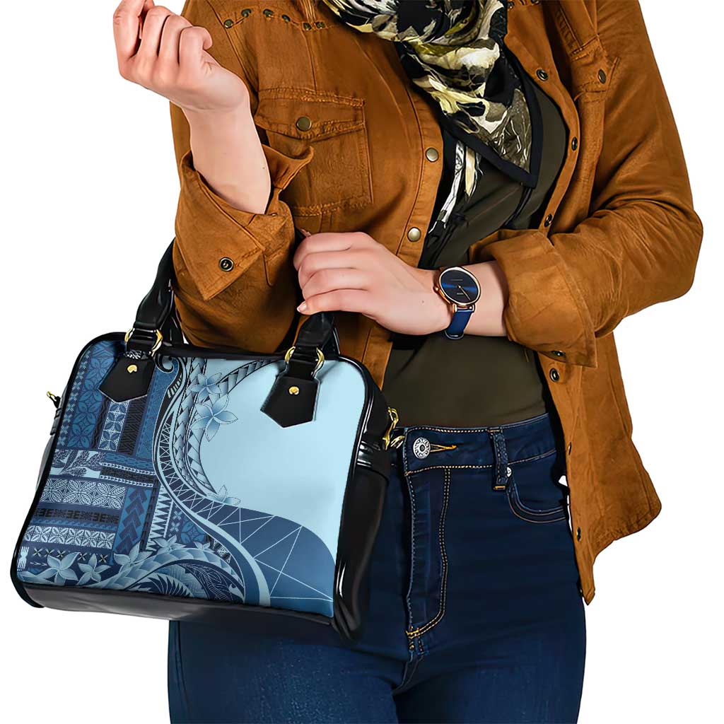 Samoa Siapo Mamanu Shoulder Handbag Plumeria Navy Blue Motifs LT7 - Polynesian Pride