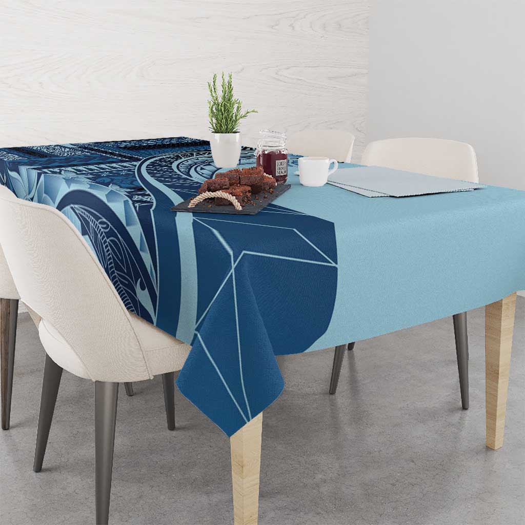 Samoa Siapo Mamanu Tablecloth Plumeria Navy Blue Motifs