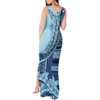 Samoa Siapo Mamanu Tank Maxi Dress Plumeria Navy Blue Motifs