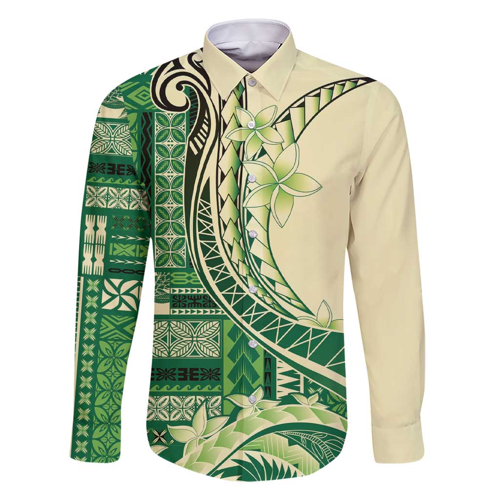 Samoa Siapo Mamanu Family Matching Short Sleeve Bodycon Dress and Hawaiian Shirt Plumeria Emerald Motifs