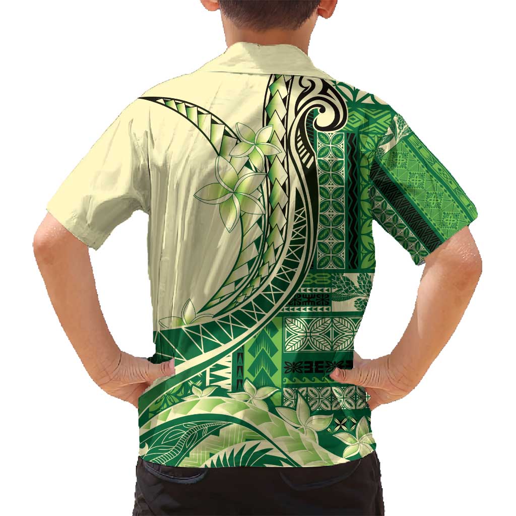 Samoa Siapo Mamanu Family Matching Summer Maxi Dress and Hawaiian Shirt Plumeria Emerald Motifs