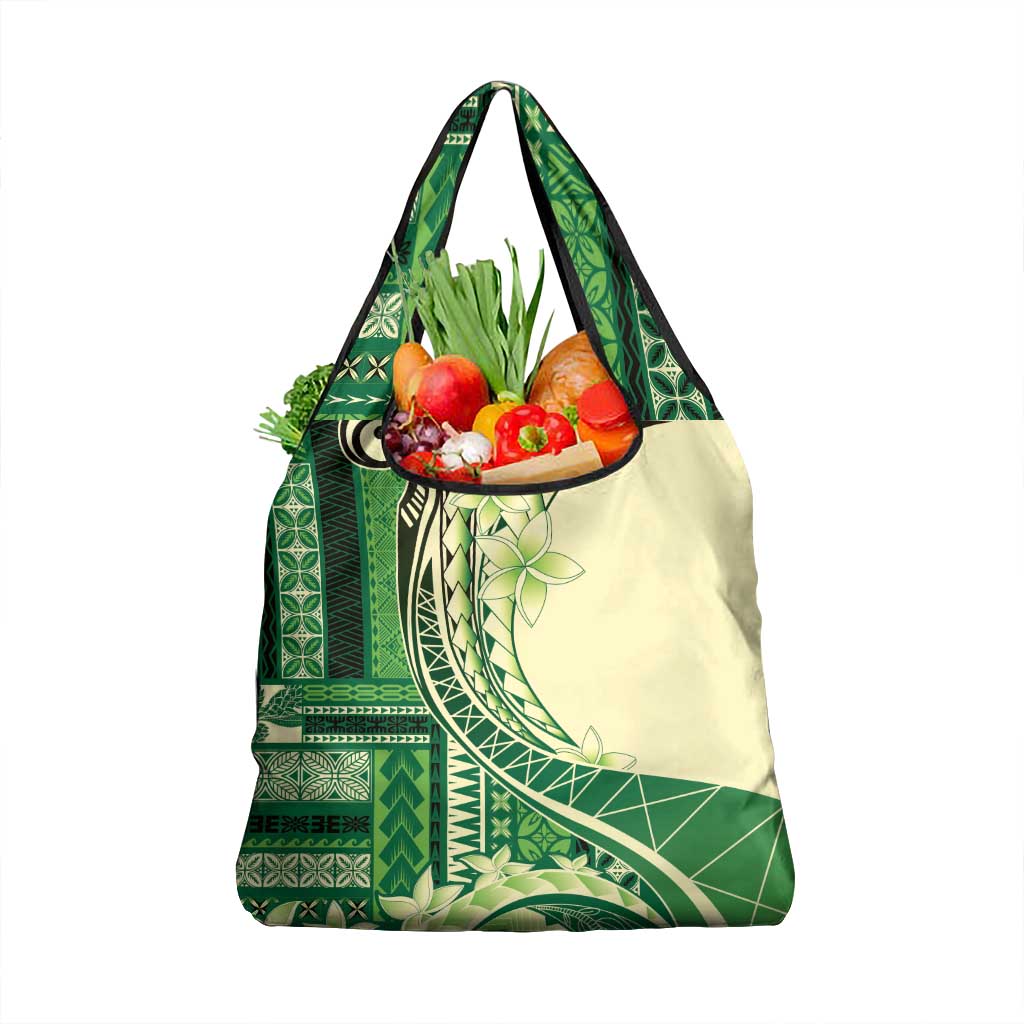 Samoa Siapo Mamanu Grocery Bag Plumeria Emerald Motifs