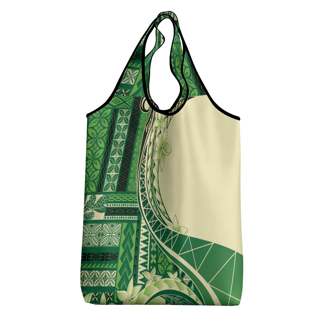 Samoa Siapo Mamanu Grocery Bag Plumeria Emerald Motifs