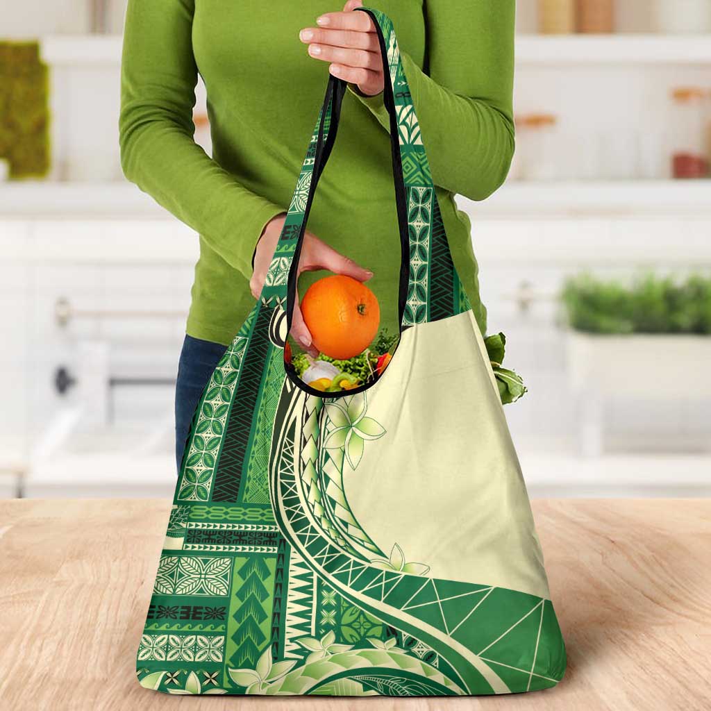 Samoa Siapo Mamanu Grocery Bag Plumeria Emerald Motifs