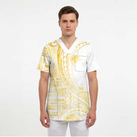 Samoa Siapo Mamanu Scrub Top Plumeria Fancy Gold Motifs - Polynesian Pride